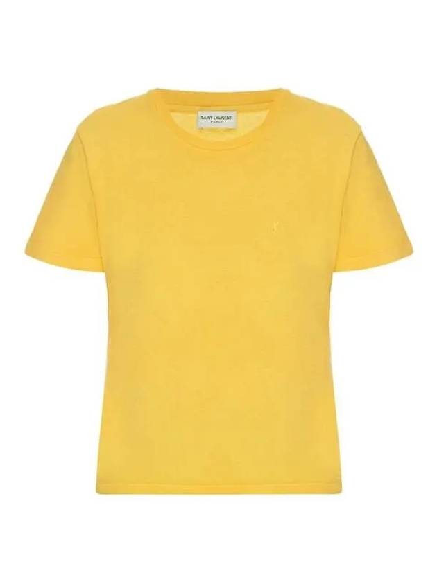 Monogram Embroidered Short Sleeve T-Shirt Yellow - SAINT LAURENT - BALAAN 2