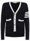 4bar stripe jacquard white line Vneck wool cardigan black - THOM BROWNE - BALAAN 1