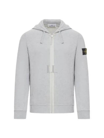 Logo Cotton Zip-Up Hoodie Dust Grey Melange - STONE ISLAND - BALAAN 2