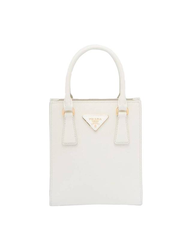 Triangle Logo Saffiano Leather Tote Bag White - PRADA - BALAAN 1