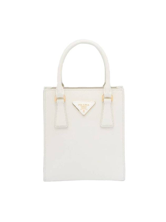 Triangle Logo Saffiano Leather Tote Bag White - PRADA - BALAAN 1