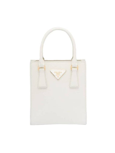 Triangle Logo Saffiano Leather Tote Bag White - PRADA - BALAAN 1