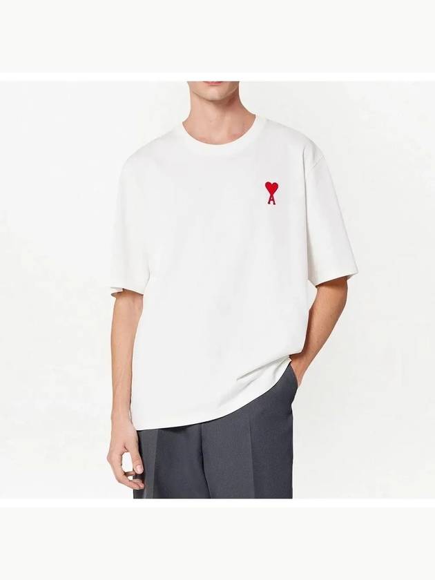 Heart Logo Cotton Jersey Short Sleeve T-Shirt White - AMI - BALAAN 3