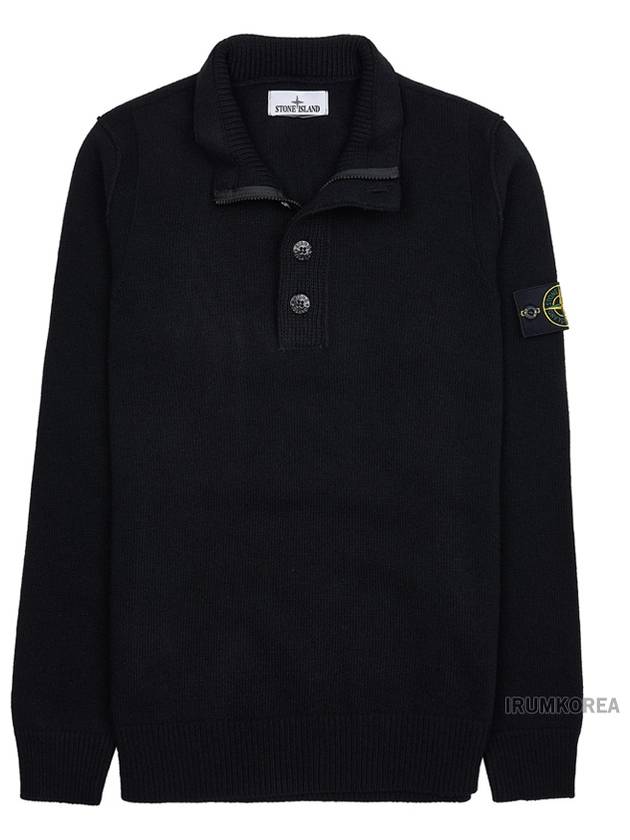 Wappen Patch Half Button Lambswool Knit Top Black - STONE ISLAND - BALAAN 11