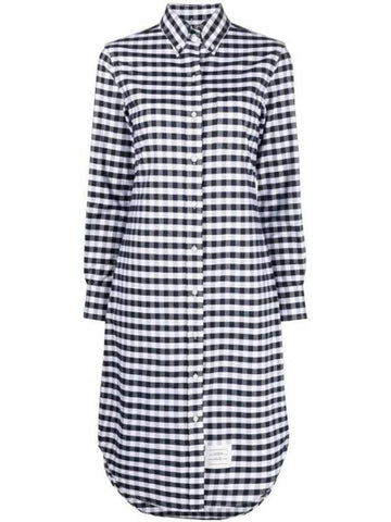 gingham check shirt midi dress navy - THOM BROWNE - BALAAN.