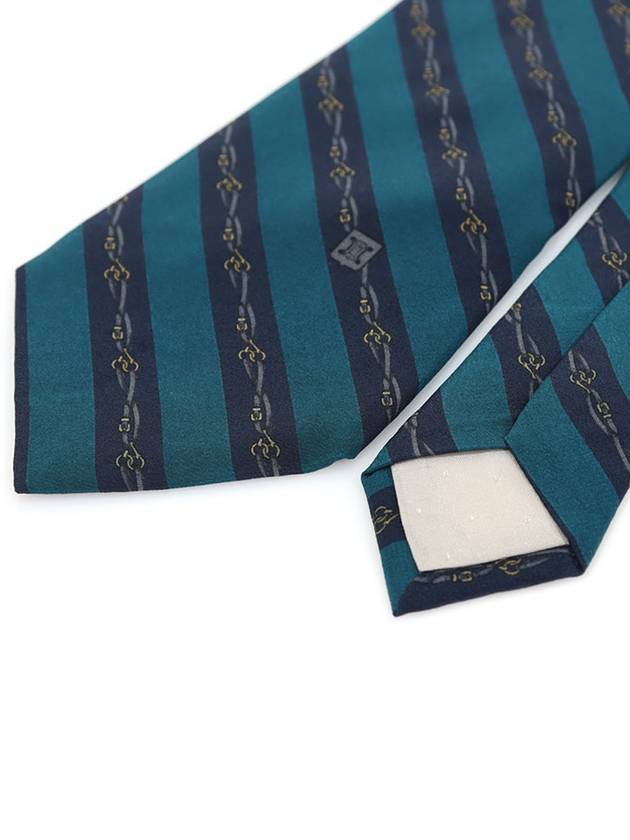 100 silk green navy striped pattern tie - CELINE - BALAAN 4