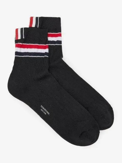 Men's Trimmed Ribbed Cotton Ankle Socks Black - THOM BROWNE - BALAAN 2