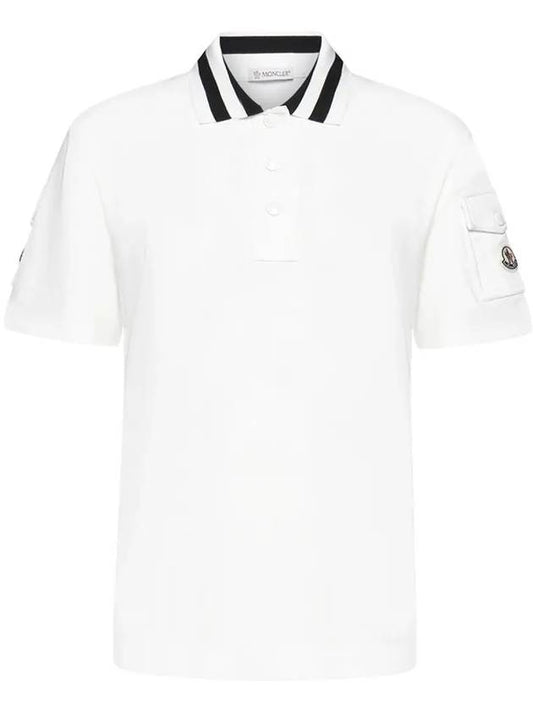 Logo Patch Short Sleeve Polo Shirt Off White - MONCLER - BALAAN 2