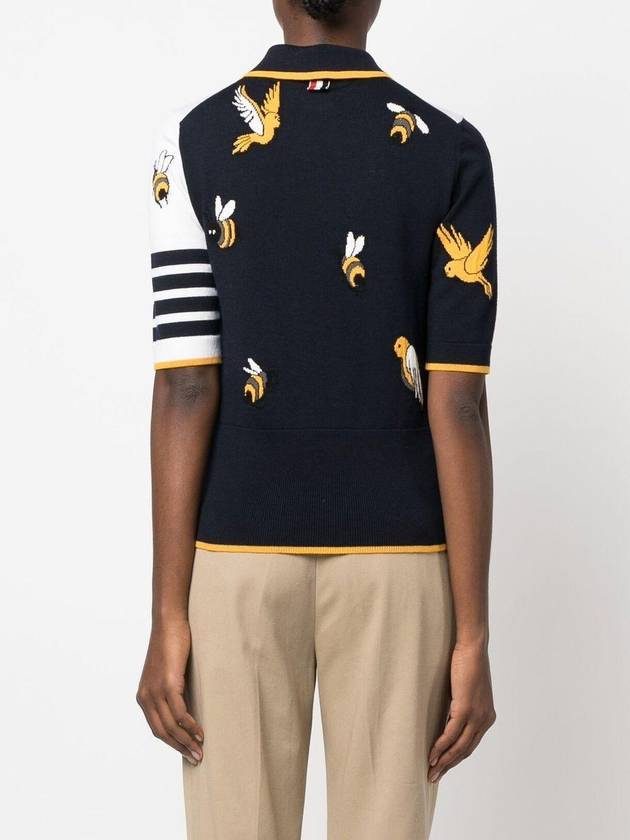 Fun-Mix Cotton Merino Birds and Bees 4-Bar Polo Shirt White - THOM BROWNE - BALAAN 5