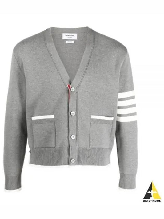 V-Neck Diagonal Armband Cardigan Grey - THOM BROWNE - BALAAN 2