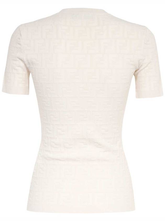 FF Viscose Short Sleeve Knit Top White - FENDI - BALAAN 3