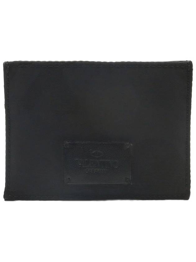 Black leather camo fabric silver Rockstud card wallet TY2P0655NAI - VALENTINO - BALAAN 3