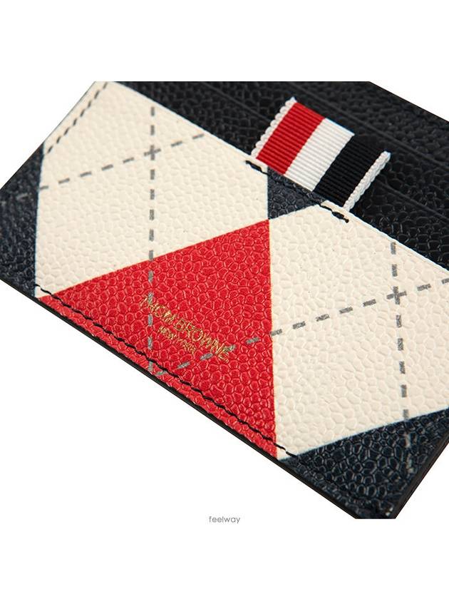 Argyle Pattern Three Stripe Tab Leather Card Wallet - THOM BROWNE - BALAAN 5