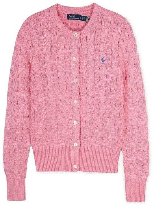 Women's Embroidered Logo Pony Cable Cardigan Pink - POLO RALPH LAUREN - BALAAN 2