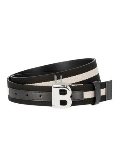 B Bold Buckle Leather Belt White Black - BALLY - BALAAN 2