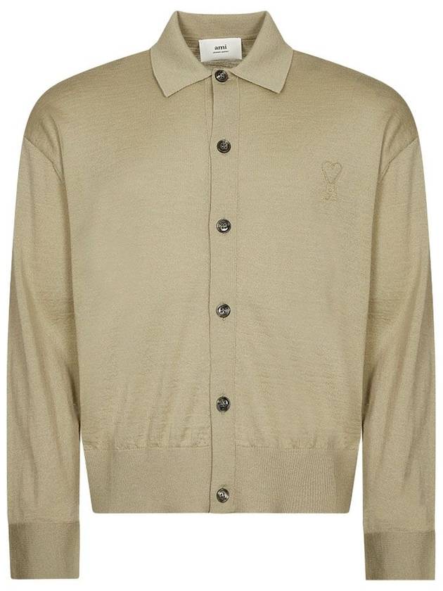 De Coeur Logo Wool Cardigan Beige - AMI - BALAAN 2