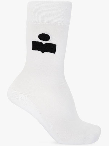 Isabel Marant Long Socks With Logo, Women's, White - ISABEL MARANT - BALAAN 1