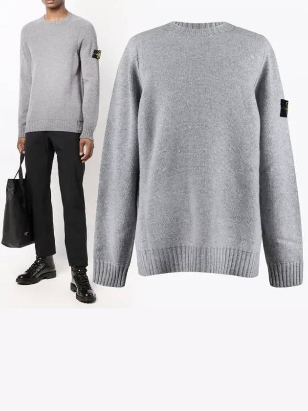 Waffen Patch Round Neck Wool Knit Top Light Grey - STONE ISLAND - BALAAN 2