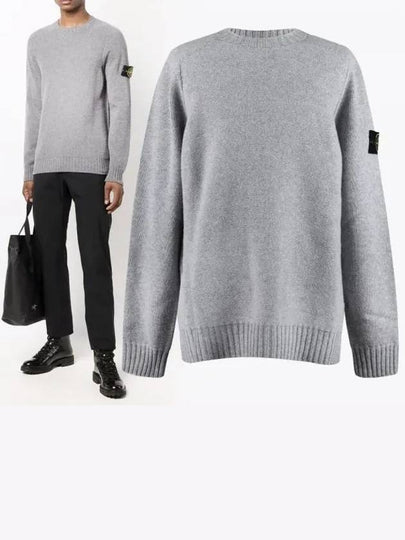 Waffen Patch Round Neck Wool Knit Top Light Grey - STONE ISLAND - BALAAN 2