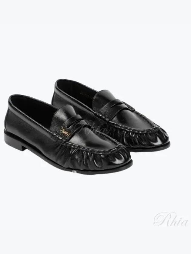 Le Signature Cassandre Logo Plaque Lamb Skin Loafer Black - SAINT LAURENT - BALAAN 2