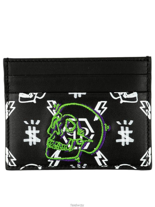 Monogram Skull Leather Card Wallet Black - PHILIPP PLEIN - BALAAN 2