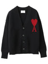 Heart Logo V Neck Wool Cardigan Black - AMI - BALAAN 2