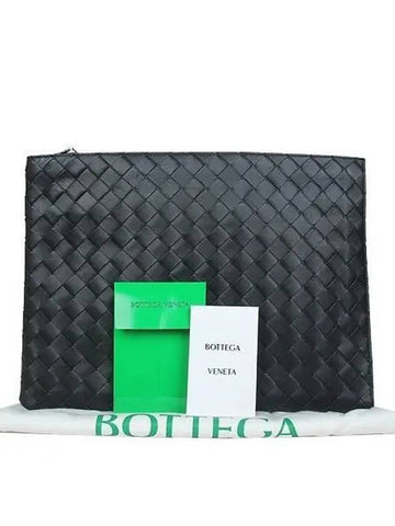 607479 Intrecciato leather half zipper clutch bag - BOTTEGA VENETA - BALAAN 1