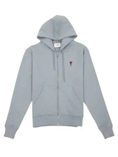 Red Small Heart Logo Cotton Hooded Zip-up Clay Blue - AMI - BALAAN 2