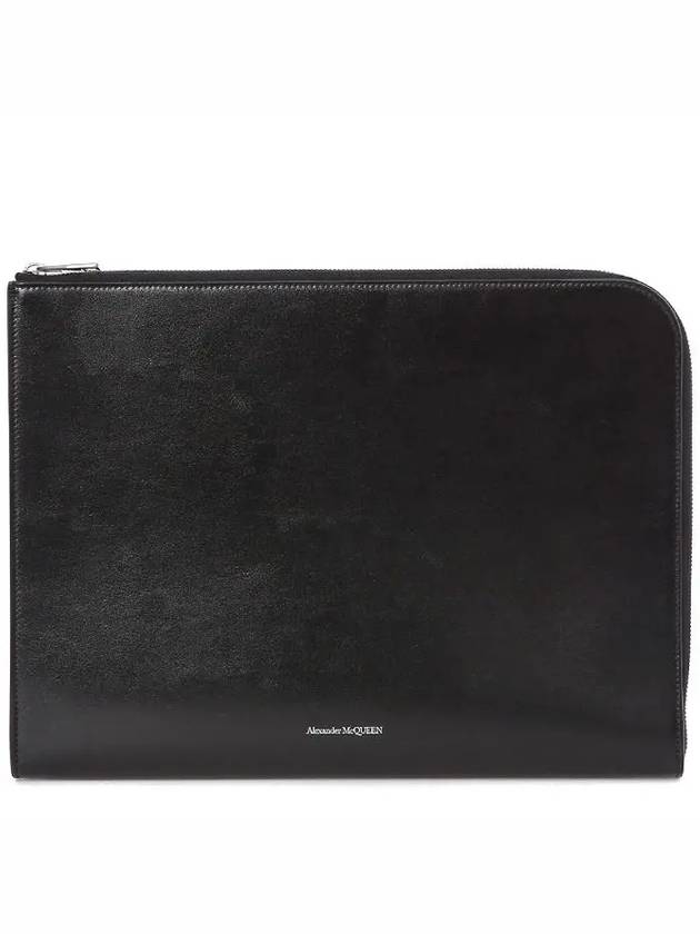 Logo Round Zipper Clutch Bag Black - ALEXANDER MCQUEEN - BALAAN.