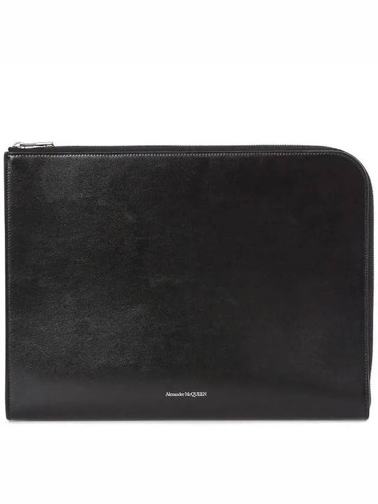 Logo Round Zipper Clutch Bag Black - ALEXANDER MCQUEEN - BALAAN.