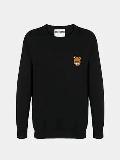 Bear Embroidered Crew Neck Knit Top Black - MOSCHINO - BALAAN 2