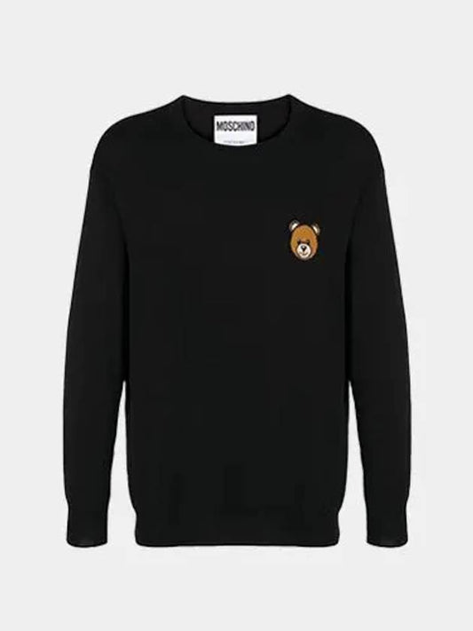 Bear Embroidered Crew Neck Knit Top Black - MOSCHINO - BALAAN 2