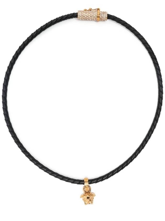 Crystal Medusa Leather Necklace Black - VERSACE - BALAAN 2