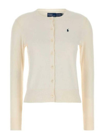 Women's Embroidered Logo Round Neck Cardigan White - POLO RALPH LAUREN - BALAAN 2