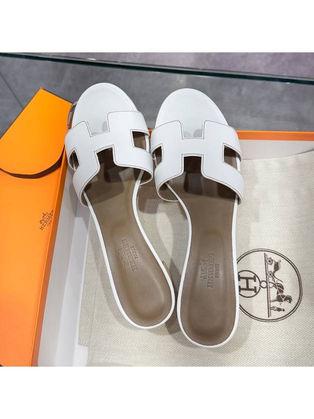 Oasis Calfskin Slipper Heels Blanc - HERMES - BALAAN 5