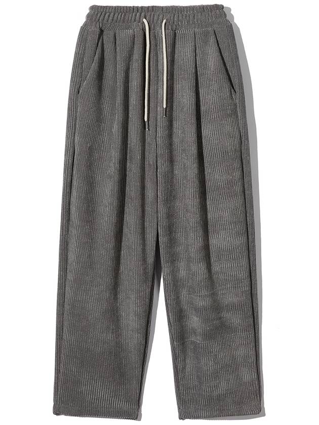 Wide One Tuck Common Corduroy Banding Pants Stone Gray - WEST GRAND BOULEVARD - BALAAN 1