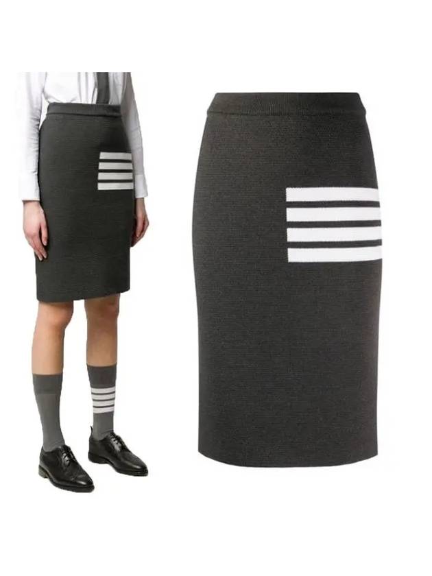 Women's Fine Merino Wool 4 Bar Stitch Pencil Skirt Dark Grey - THOM BROWNE - BALAAN 2