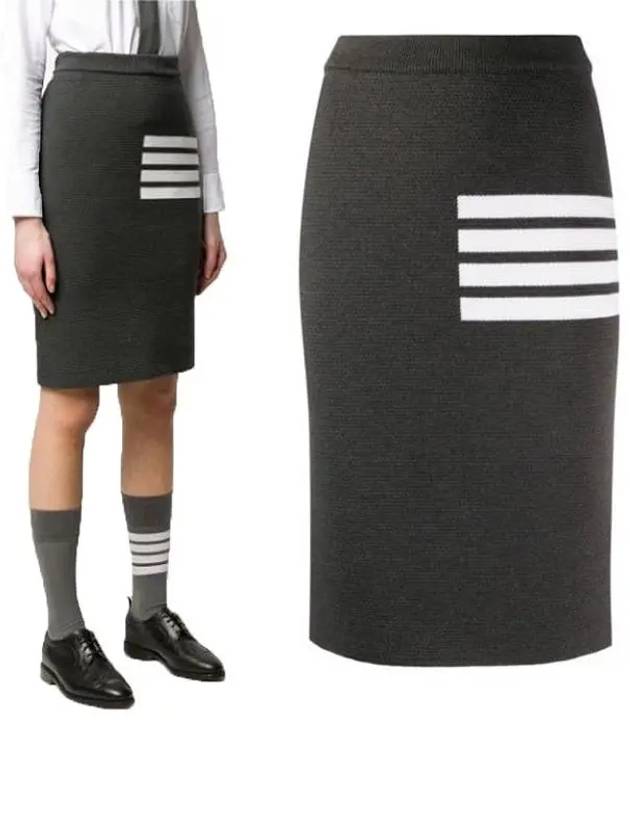 Women's Fine Merino Wool 4 Bar Stitch Pencil Skirt Dark Grey - THOM BROWNE - BALAAN 2