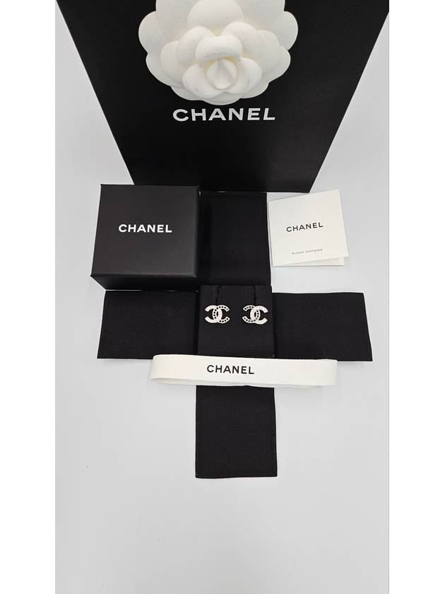 Crystal Two-tone CC Logo Earrings Silver Black - CHANEL - BALAAN 8