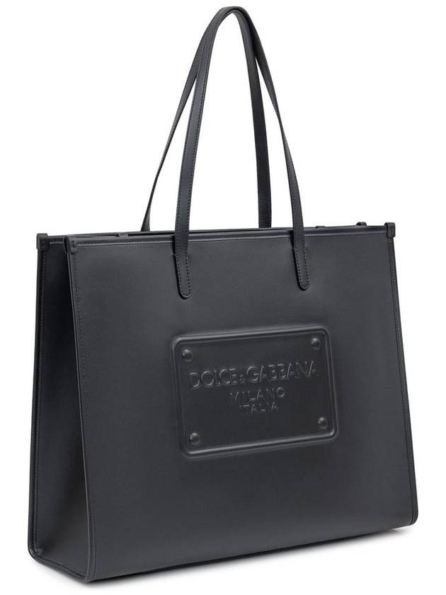 Embossed Logo Leather Tote Bag Black - DOLCE&GABBANA - BALAAN 3