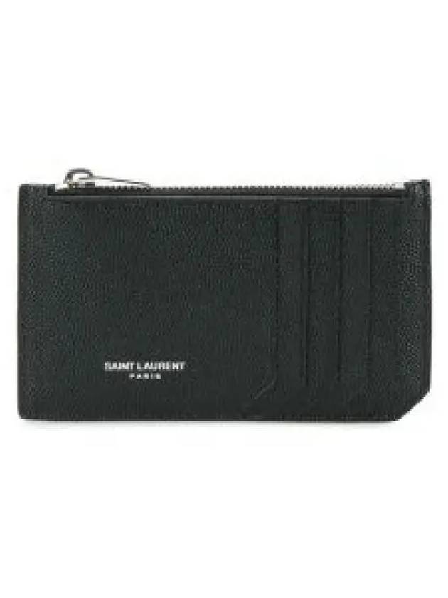 Leather Zipper Classic Fragment Card Wallet Black - SAINT LAURENT - BALAAN 2