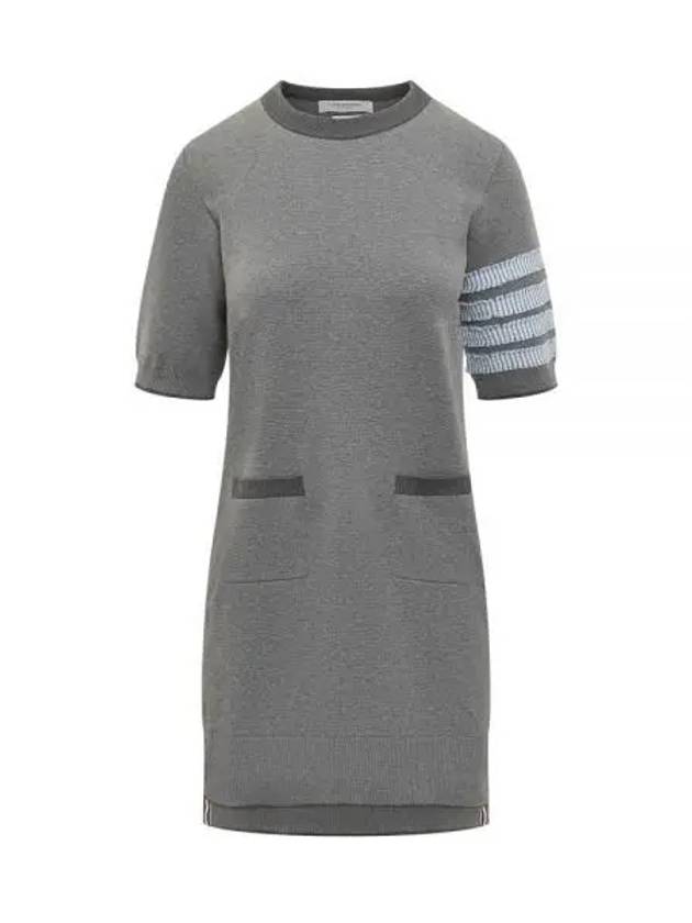 4 Bar Stripe Knit Midi Dress Grey - THOM BROWNE - BALAAN 2