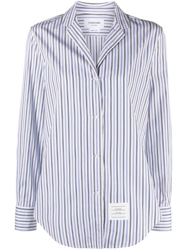 Striped Print Long Sleeve Shirt Blue - THOM BROWNE - BALAAN 1