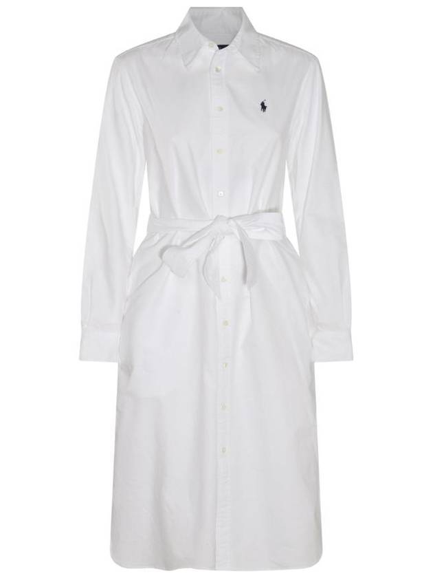 Embroidered Logo Cotton Cashmere Midi Dress White - POLO RALPH LAUREN - BALAAN 1