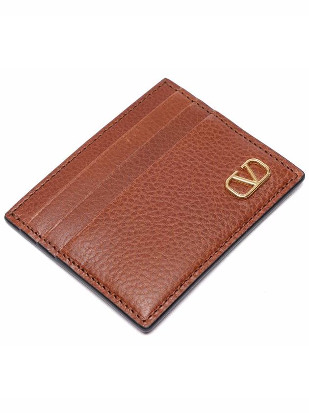 gold V logo signature card wallet brown - VALENTINO - BALAAN.
