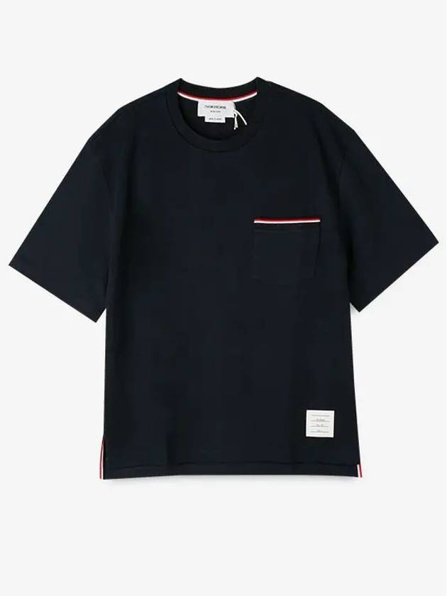 Cotton Oversized Pocket Short Sleeve T-Shirt Navy - THOM BROWNE - BALAAN 4