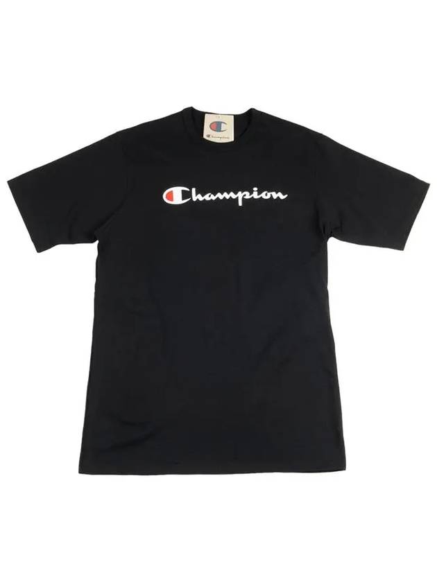 Heritage Shorts Direct Flock Script Short Sleeve T Shirt Black GT19 Y07954 BKC - CHAMPION - BALAAN 1