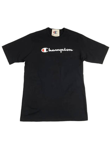 Heritage Shorts Direct Flock Script Short Sleeve T Shirt Black GT19 Y07954 BKC - CHAMPION - BALAAN 1