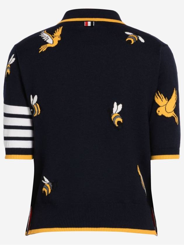 Men's Bird Bee Half Drop 4 Bar Merino Cotton Short Sleeve Polo Shirt Navy - THOM BROWNE - BALAAN 3