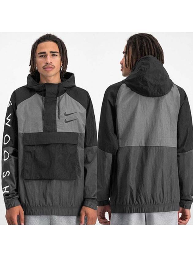 01-CU3885-070--Double Swoosh Woven Anorak Jacket-Black Charcoal - NIKE - BALAAN 1